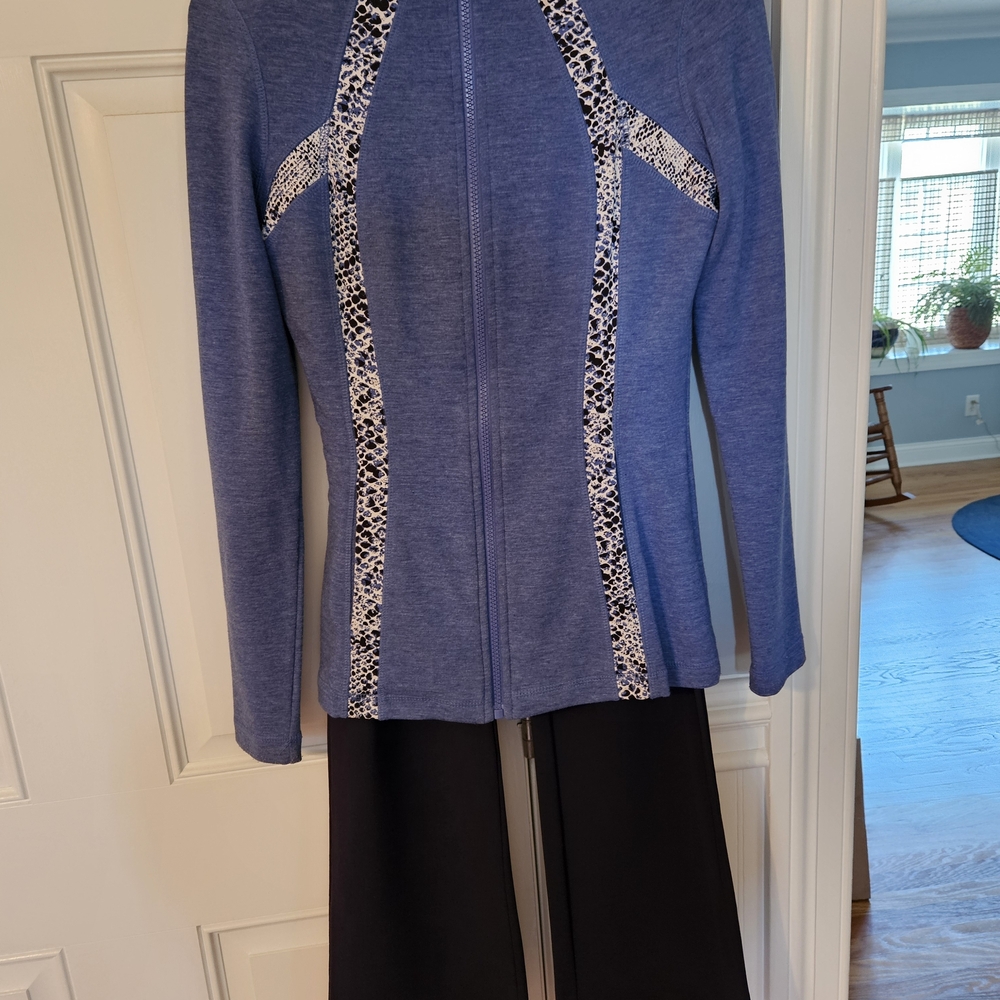 Boston Proper Deep Blue Top with Snake Print Trim, Solid Bottoms